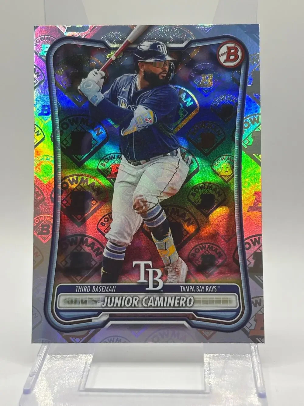 2026 Bowman Junior Caminero Bowman Logo Pattern Refractor SP Tampa Bay Rays